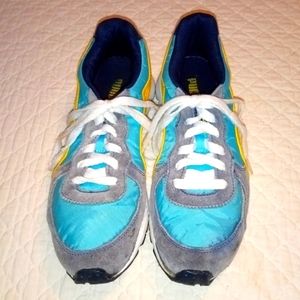 Vintage Style Ladies Size 9.5 Puma Sneakers Teal Yellow